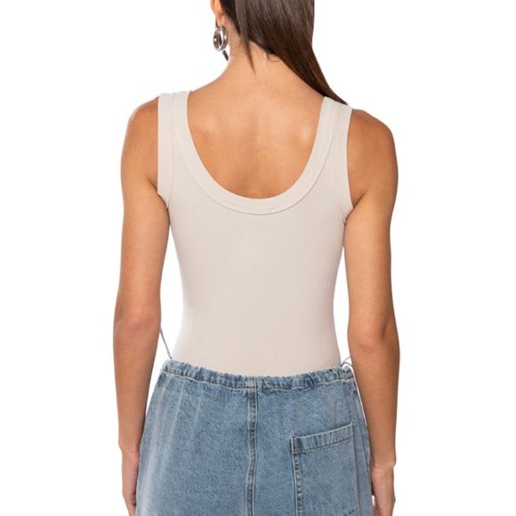 Cream Khaki Scoop Neck Rubbed Bodysuit - Picture 5 of 11